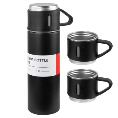 Garrafa Termica Vacuum Flask Set 20230 - 500ML - com 3 Canecas - Preto