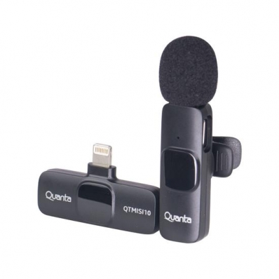 Microfone Sem Fio Quanta QTMISI10 - Lightning - para Celular - Preto