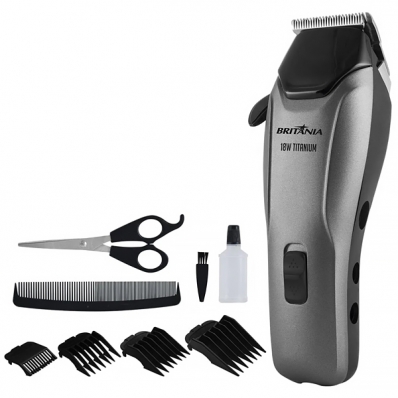 Maquina de Cortar Cabelo Britania BCR18T Titanium 18 Watts 220V ~ 50/60 HZ - Cinza/Preta