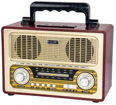 Radio Portatil Ecopower EP-F209 - USB/SD/Aux - AM/FM - - Dourado e Marrom