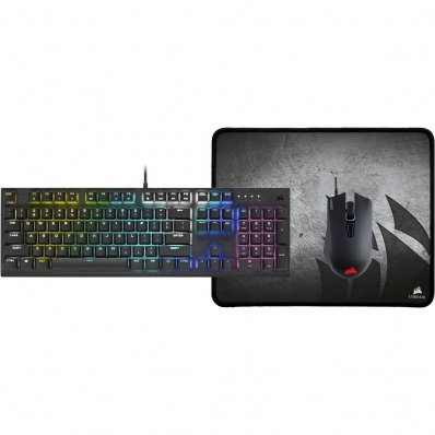Teclado Kit Gamer Corsair K60 RGB Pro + Mouse Corsair Harpoon RGB Pro + Mousepad Corsair MM300 - Preto (Ingles)