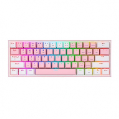 Teclado Gamer Redragon Fizz Pro K616-RGB-PW - com e Sem Fio - Ingles - Rosa e Branco