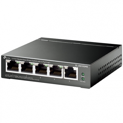 Switch TP-Link TL-SG105PE com 5 Portas Ethernet de 10/100 MBPS - Preto