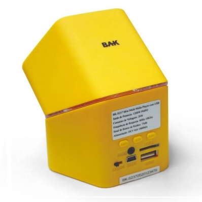 Caixa de som BAK Speaker BK-S237 USB/ Gir/ CNT/ LED/ TF/ Amarelo