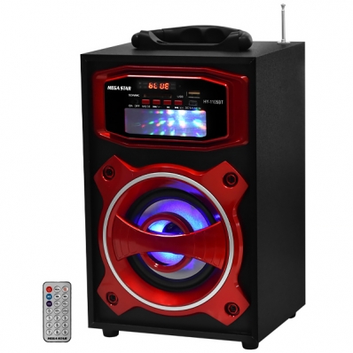 Caixa de Som Megastar HY-1105BTR de 6" 1.500 Watts /USB - Preta/Vermelha