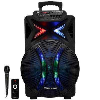 Caixa de Som Karaoke Megastar SPA155BTE 15" 3.000 Watts P.M.P.O /USB e Radio FM - Preta