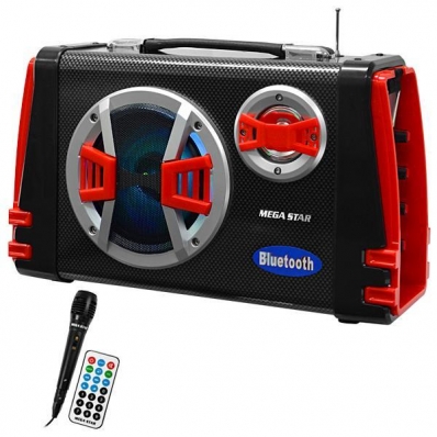 Caixa de Som Megastar HY-K56BTR 5.25" 1.500 Watts P.M.P.O e USB- Preta/Vermelha
