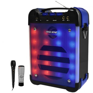 Caixa de som Speaker Megastar HY-K60BTR 1.500 Watts P.M.P.O /Radio FM/Auxiliar - Preto/Azul
