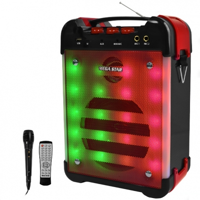 Caixa de som Speaker Megastar HY-K60BTR 1.500 Watts P.M.P.O /Radio FM/Auxiliar - Preto/Vermelho