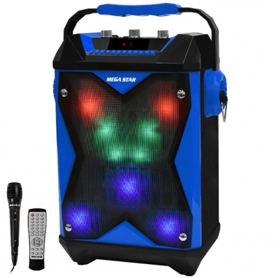 Caixa de Som Karaoke Megastar HY-K63BTA 1.500 Watts/USB/FM Bivolt - Preto/Azul Claro