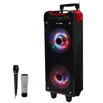 Caixa de Som Megastar HY-K70BTR 1.500 Watts P.M.P.O e USB Bivolt - Preta/Vermelha