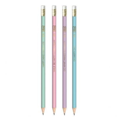 Lápis preto com borracha N2 Happy Mind Happy Life pastel avulso