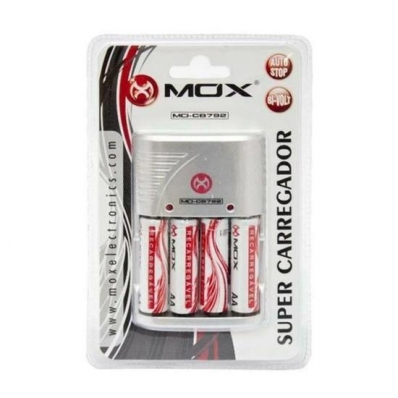 Carregador de Pilhas Mox MO-CB792 com 4 Pilhas AA de 3600MAH