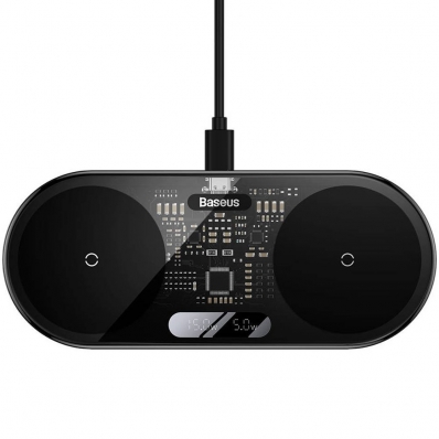 Carregador Sem Fio Baseus Digital com Display de LED 2 Em 1 20 W - Preto Transparente (WXSX010101)
