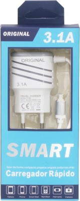 Carregador de Parede Universal Smart Micro-USB 1200MM - Cinza/Branco