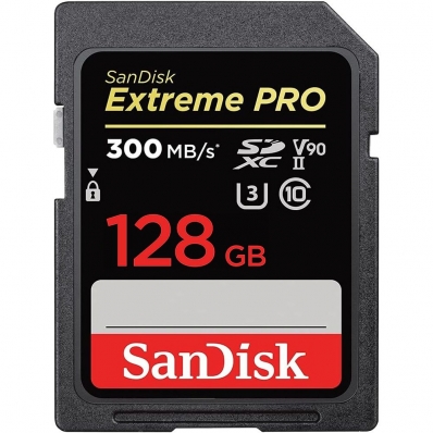 Cartão de Memória SD Sandisk Extreme Pro 300-260 MB/s C10 U3 V90 128 GB (SDSDXDK-128G-GN4IN)