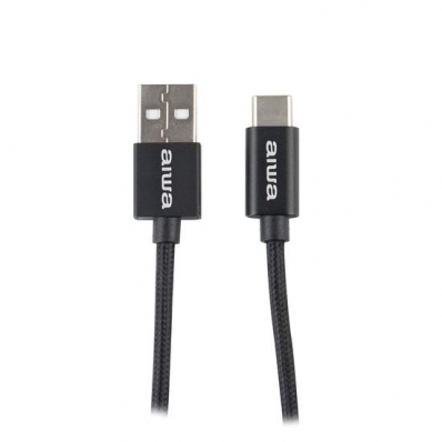 Cabo Aiwa AW17151B - USB/Tipo-C - 1.5 Metros - Nylon Trancado - Preto