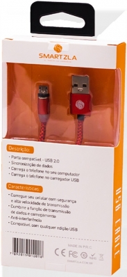 Cabo Magnetico Smartzla USB 2.0 para Micro-USB SAT-C005 (1 Metro) - Vermelho