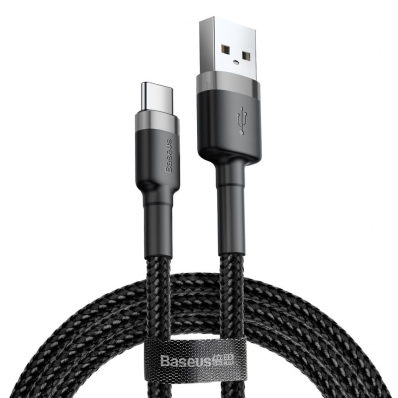 Cabo USB-A A USB-C Baseus Cafule - Preto/Cinza 1 Metro (CATKLF-BG1)