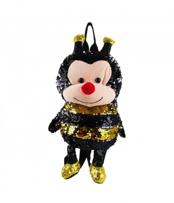 Mini Mochila Lantejoulas Abelha 27x10x24 - Pelúcia