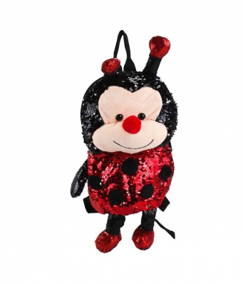 Mini Mochila Lantejoulas Joaninha 27x10x24 - Pelúcia