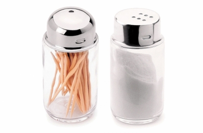 Conjunto de Saleiro e Paliteiro em Vidro com Tampa em Aço Inox 100ml