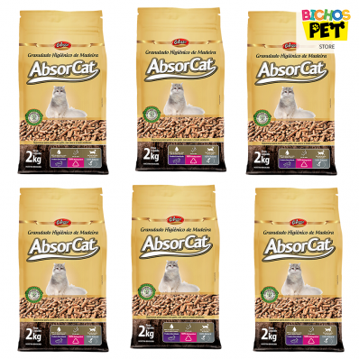 Granulado Hig de Madeira p/ Gatos Absorcat Colosso 2 kg 6 Un
