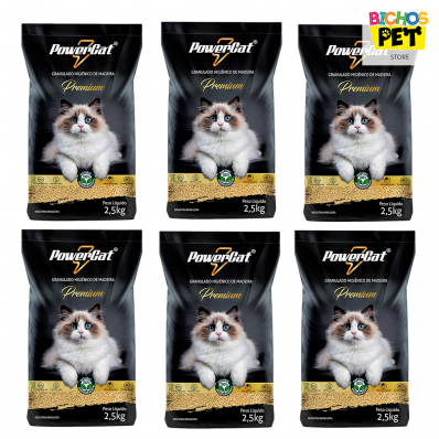 Granulado Higiênico de Madeira p/ Gatos Powercat 2,5 kg 6 Un