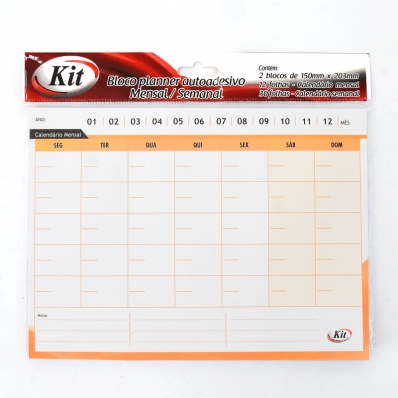Bloco planner autoadesivo 46 fls 90g 150x203mm mensal semanal