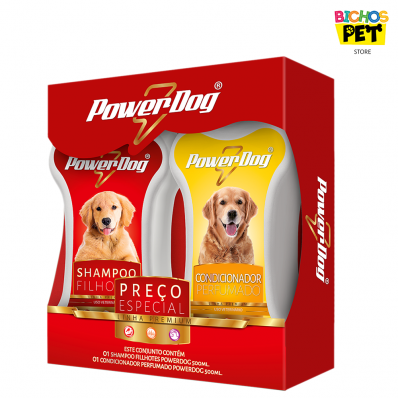 Kit Cães Shampoo Filhotes + Condicionador Perfumado 500 ml Powerdog