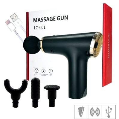 VIBRADOR RECARREGÁVEL MASSAGE GUN COM 6 MODOS DE VIBRAÇÃO E 4 ACESSÓRIOS