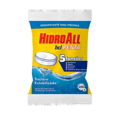 Pastilha Cloro Tablete Hcl Penta Hidroall Para Piscina 200g