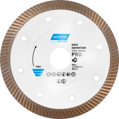 Disco de corte diamantado 110 mm para porcelanato Pro Fino Norton 70184607598