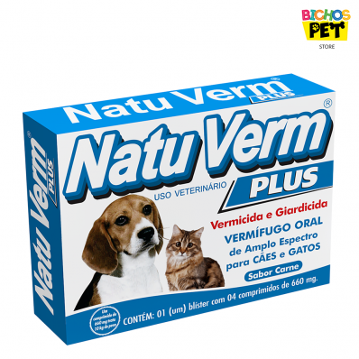 Vermífugo para Cães e Gatos Natu Verm Plus 660 mg Vetbras 4 Comprimidos