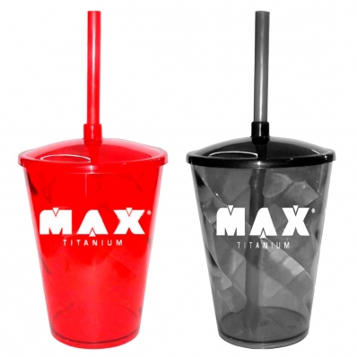 KIT 2X COQUETELEIRA COPO ACRÍLICO COM CANUDO 500ML MAX TITANIUM