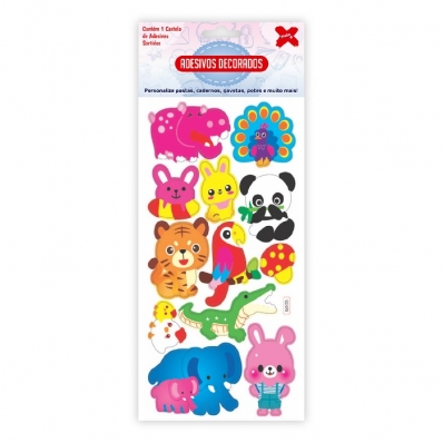 Cartela de adesivos decorados animais 3D - CC-076
