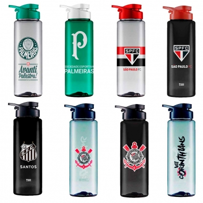 GARRAFA DE ÁGUA COM ALÇA E TAMPA FLIP 750ML TIMES DE FUTEBOL