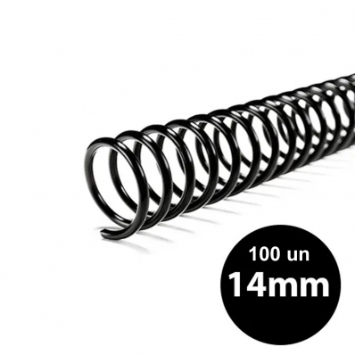 Espirais para encadernação 14mm para 85 folhas preto 100un
