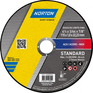 Disco de Corte de 4.1/2x1,0mm Pol. para Aço e Inox NORTON STANDARD 