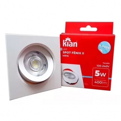 Spot Led 5w Embutir Quadrado Bivolt Branco Frio Kian 6000k