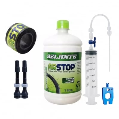 Kit Tubeless Arstop Selante 1000ml + Válvulas + Fita Aro