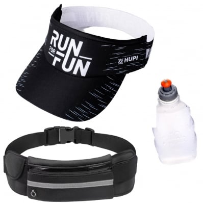 kit Corrida Viseira Hupi Cinto Hidratação com Squeeze 250ml Run For Run