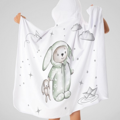 Toalha Baby C/ Capuz Tecebem Estampada Kinder Yan Branco