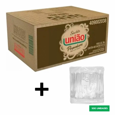 Açucar Uniao Sache 400x5g + Mexedor De Cafe 500un