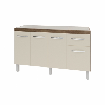 Balcão Cozinha Armário Gabiente Pia de 140 cm com 4 Portas e 1 Gavetas Camila Savana Off White