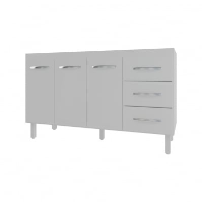 Balcão Armário Cozinha Gabinete Pia de 140 cm Carine com 3 Portas e 3 Gavetas Branco