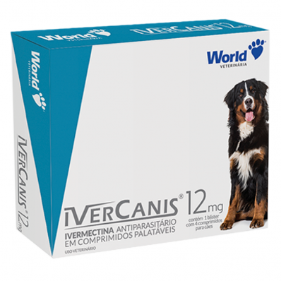 Antiparasit. Oral Ivercanis 12 mg Cães 45-60 kg World Vet 04 Comp