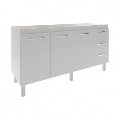 Balcão Armário Cozinha Gabinete para Pia 148 cm 3 Gavetas e 3 Portas Deise Branco