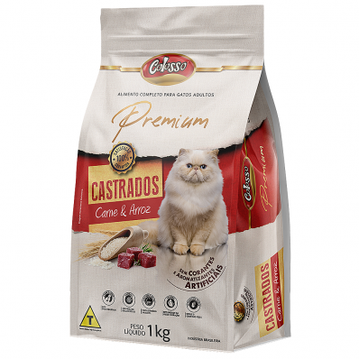 Alim Gatos Castrados Ração Colosso Premium Sab Carne e Arroz 1 kg