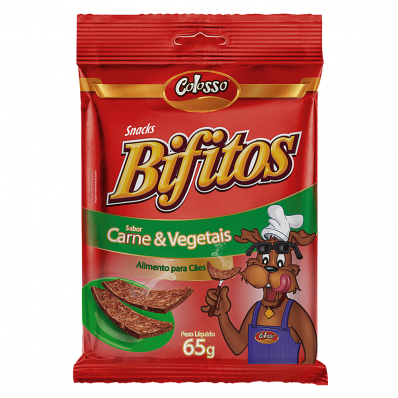 Bifinhos Caes Snacks Bifitos Colosso Sabor Carne Vegetais 65g